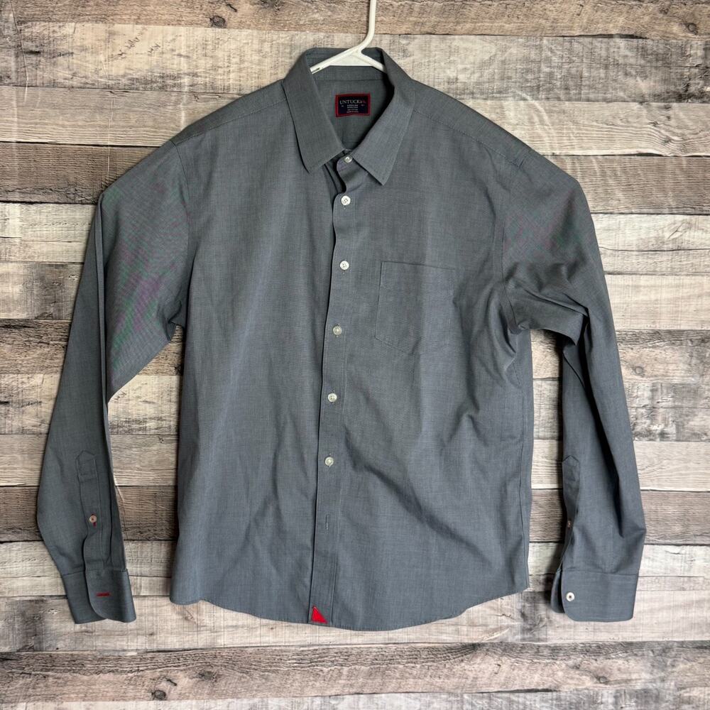 UNTUCKit Shirt Mens Medium Gray Button Up Long Sleeve Preppy Classic
